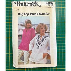VTG 70s Butterick 4165 Boho Tunic Top Embroidery Transfer Sz 12 FF UC